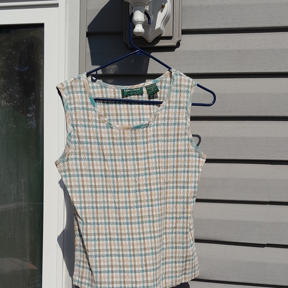 Lemon Grass Studio Cream and Blue Buttoned Fitted Sleeveless Tank Top - Picture 1 of 3